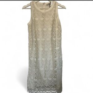 LOFT Cream Sleeveless Lace Midi Dress